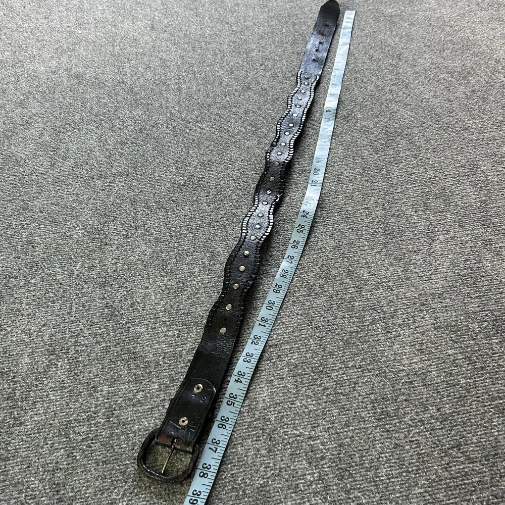 Belt Western Mens Size 34 Black Leather Concho Star Studded Laced Cowboy Vintage